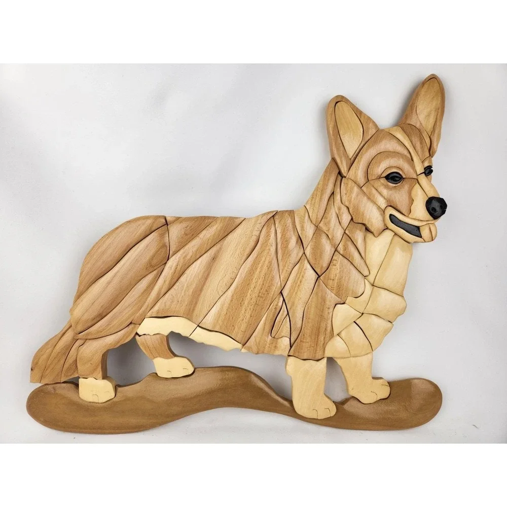 Large Wood Intarsia Cardigan Welsh Corgi‎ Dog Pembroke Wall Art Artisan Handmade